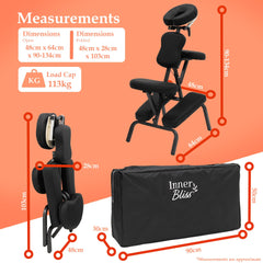 Inner Bliss Adjustable Massage Chair Foldable Therapy Chair with Carry Bag | Extra Thick Padding, Ergonomic Frame, Removable Headrest and Armrest | Portable Salon Tattoo Physio
