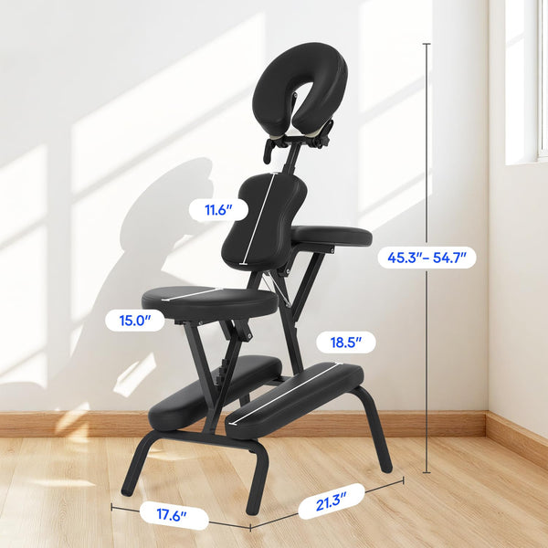 Portable Massage Chair for Tattoo and Spa Foldable Massage Therapy Chair with Adjustable Face Cradle High-Density Cushion Lightweight Design with Carrying Bag Ideal for Salon Use (Black)(Dark Black)