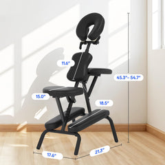 Portable Massage Chair for Tattoo and Spa Foldable Massage Therapy Chair with Adjustable Face Cradle High-Density Cushion Lightweight Design with Carrying Bag Ideal for Salon Use (Black)(Dark Black)
