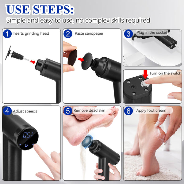 Electric Foot File Feet Hard Skin Remover 4500rpm, Adjustable Speed Foot Sander Professional Electric Callus Remover for Women Men Dry Dead Skin Remover, Black