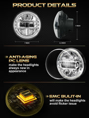 AUDEXEN New Brighter 7 Inch Led Headlights DOT Approved Round Headlight with DRL Low Beam & High Beam Compatible with Jeep Wrangler JK JKU LJ CJ TJ 1997-2018 LED Head lamps - Chrome