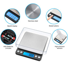 GRIFEMA GA2003 Digital Kitchen Scales with Trays 0.05g-500g Silver