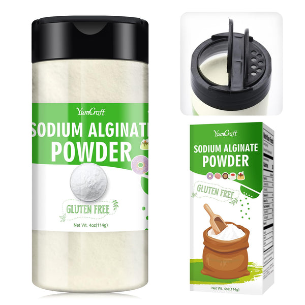 Sodium Alginate Powder - 114g Pure Sodium Alginate Food Grade Thickener Powder, Natural Gelling Agent for Desserts, Caviar Spheres Making, Ice Cream, Meatloaves, Vegan Stabilizer for Baking