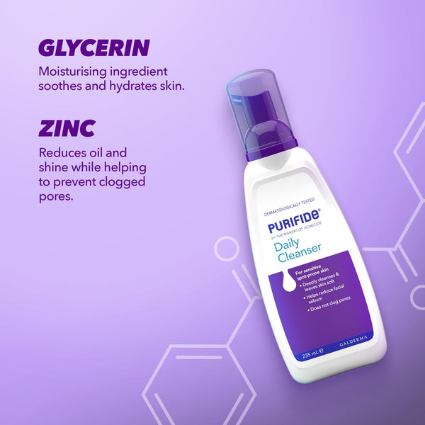 Purifide by Acnecide Daily Cleanser Acne Face Wash for Spot Prone Skin & Blemish Control, For Women and Men, 235ml