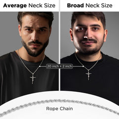 NORBU 925 Sterling Silver Crucifix Necklace for Men/Women, Religious Jewelry Gift for Baptism/Confirmation, Hypoallergenic Jesus Cross Pendant with Secure Lobster Clasp, Rope Chain, 20 inch