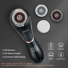Facial Cleansing Brush, Rechargeable IPX-7 Waterproof Exfoliator for Women & Men with 4 Brush Heads