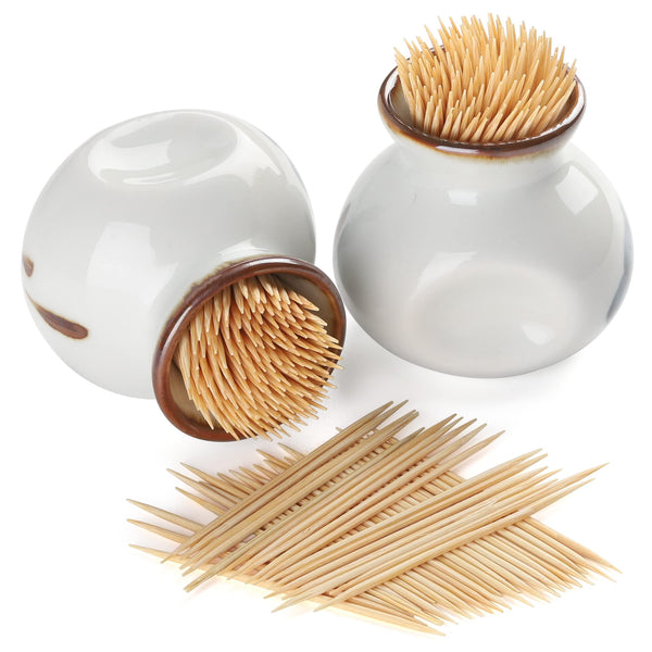 forkmannie Ceramic Toothpick Holder Jar Set of 2 Toothpick Dispenser Container Cup for Holiday Dinner Table Centerpiece Decor