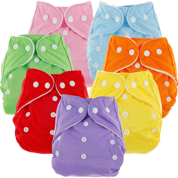 Deuson 7Pcs Baby Cloth Nappies Reusable Pocket Nappy Washable Adjustable Cloth Diapers Super Absorbent Cloth Nappies Multi-Color Comfortable Cloth Diapers for Baby Infants Boys Girls N
