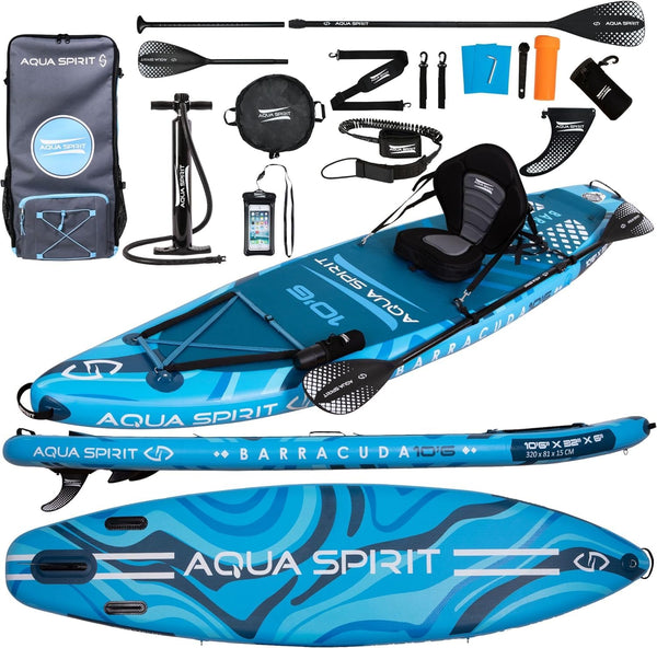 Aqua Spirit Barracuda ISUP/Kayak Inflatable Stand Up Paddle Board 2024 | 10'6x32”x6” | Complete Conversion Kit with Paddle, Backpack and more accessories | Adult Beginner/Expert | 2 Year Warranty