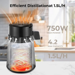 Water Distiller, 4.2L Upgraded Stainless Steel Distilled Water Machine, Distilled Water Maker with LCD Panel & Glass Container, Countertop Water Distiller for Home with Temperature Setting, Silver