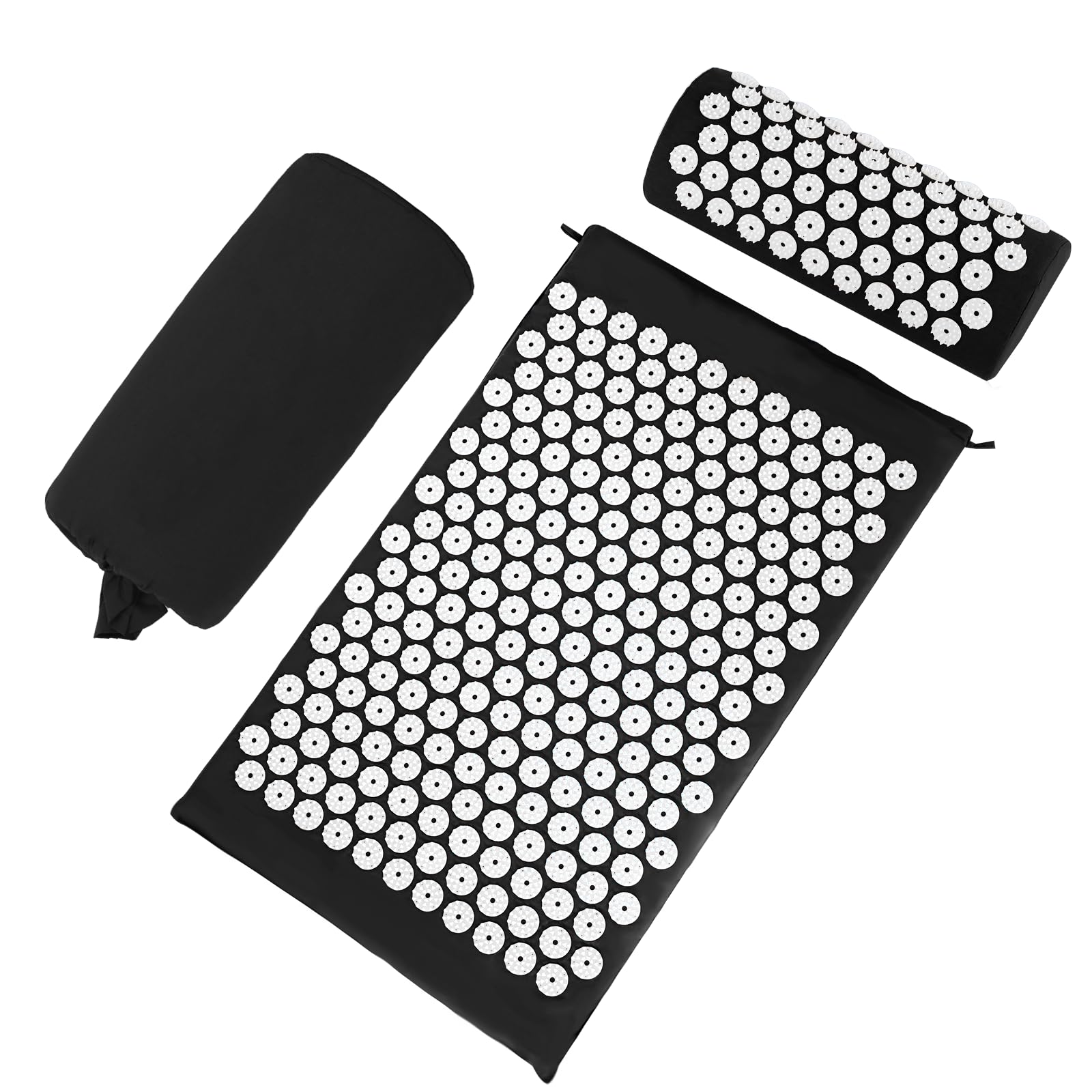 Acupressure Mat, Acupuncture Mat, Massage Mat and Pillow Set, Relieving Neck and Back Pain, Muscle Relaxation and Stress Reduction, Sciatica Relief, Suitable for Men and Women, Carry a Handbag, Black