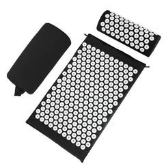 Acupressure Mat, Acupuncture Mat, Massage Mat and Pillow Set, Relieving Neck and Back Pain, Muscle Relaxation and Stress Reduction, Sciatica Relief, Suitable for Men and Women, Carry a Handbag, Black