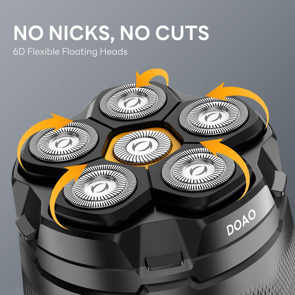 Head Shavers for Men, IPX7 Waterproof, 6D Magnetic Self-Sharpening Steel Blades, Smooth Shave in 3 Minutes, Wet & Dry, 180-Min Usage, Type-C Fast Charge, Easy Clean, LED Display, Gifts for Men