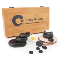Master Massage Professional Hot Stone Set for Body Massage with Bamboo Box, 50pcs