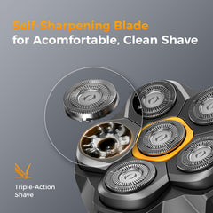 Head Shavers for Men, IPX7 Waterproof, 6D Magnetic Self-Sharpening Steel Blades, Smooth Shave in 3 Minutes, Wet & Dry, 180-Min Usage, Type-C Fast Charge, Easy Clean, LED Display, Gifts for Men
