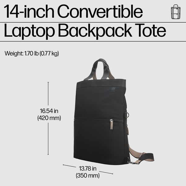HP Unisex's 14" Convertible Laptop Backpack Tote, Black, 18 litre