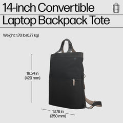 HP Unisex's 14" Convertible Laptop Backpack Tote, Black, 18 litre