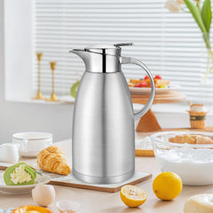 Osrioal 2.3L Thermal Coffee Carafe with Press Button Top, Stainless Steel Insulated Coffee Pot, Double-Walled Vacuum Jug, Thermal Jug Dispenser, for Hot and Cold Drinks, Silver