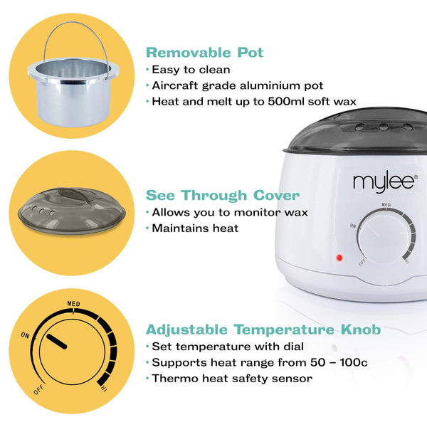 Mylee Professional Wax Heater Warmer with Handle Pot 500ml for Paraffin, Soft & Crème Wax, Salon Quality Hair Removal, Depilatory Waxing Melter, Adjustable Temperature