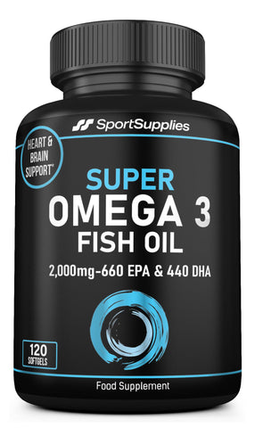 Omega 3 Fish Oil Capsules High Strength - 2,000mg Daily Serving - 33:22 EPA/DHA - 120 Softgel Capsules - SS Sport Supplies