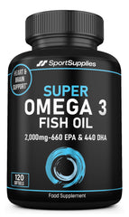 Omega 3 Fish Oil Capsules High Strength - 2,000mg Daily Serving - 33:22 EPA/DHA - 120 Softgel Capsules - SS Sport Supplies