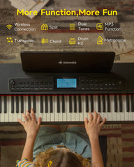 Donner DDP-95 Beginner Digital Piano with 88 Key Weighted Keyboard, Full Size Piano Keyboard Boast Wireless Connection, Record, 11 * 5 cm LCD, 610 Tones, 600 Rhythms, 3 Piano Teaching Modes, Black