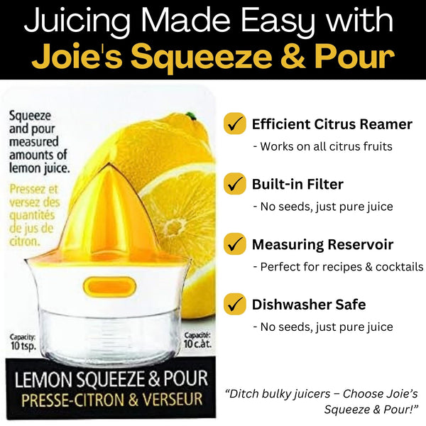 Joie Citrus Juicer with Built-In Strainer, Manual Lemon and Lime Squeezer, Yellow