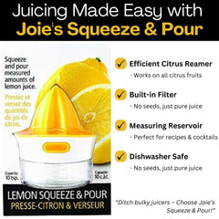 Joie Citrus Juicer with Built-In Strainer, Manual Lemon and Lime Squeezer, Yellow