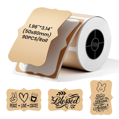 Phomemo Thermal Labels- Khaki Fancy Shape Label Sticker, 1.96" x 3.14" Self-Adhesive Labels for M110/M100/M220/M250 label Printers, 50x80mm Thermal Paper for Gift, Candle, Logo, Baking Box, 90pcs/Roll