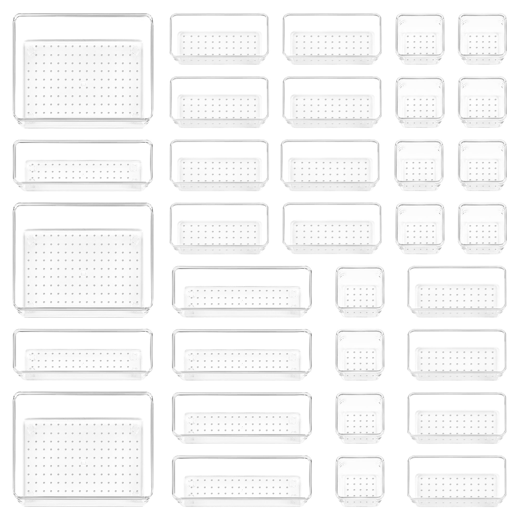 Vtopmart 37 Pack Drawer Organiser, 4-Size Versatile Bathroom and Vanity Drawer Organiser, for Makeup, Office