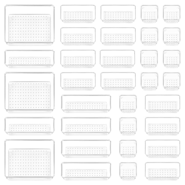 Vtopmart 37 Pack Drawer Organiser, 4-Size Versatile Bathroom and Vanity Drawer Organiser, for Makeup, Office