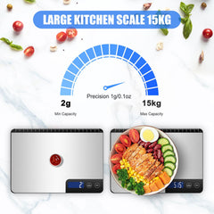 Large Digital Kitchen Scales 15kg, Precision Food Weighing Scale with 1g Accuracy, Optimized Auto Shutdown (3, 10 & 60 Mins), LCD Display, Grams & Oz, Ideal for Home Use, Cooking & Baking