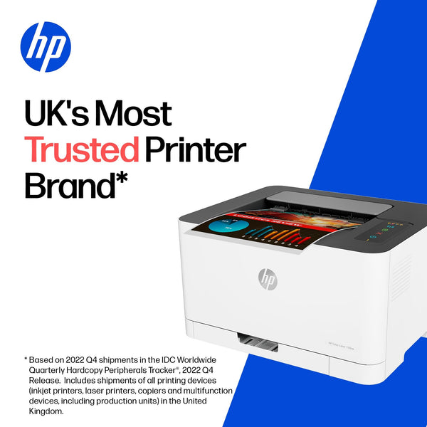 HP Colour Laser 150nw Wireless Printer | White | Easy mobile printing with the app | World’s smallest colour laser in its class | USB 2.0 high speed connectivity | Speeds up to 18/4 ppm in A4