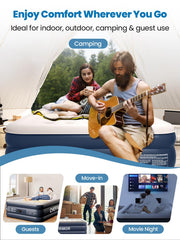CHERIMOR Queen Air Bed, Anti-Leak Inflatable Mattress with Built-in Pump, 3 Mins Self-Inflation, 800 lbs Capacity Blow Up Camping Bed, Flocked Surface Inflatable Bed for Guests & Home, 203x152x46cm