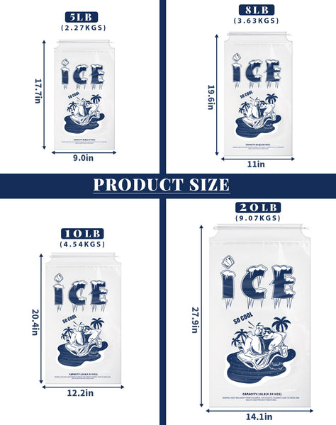 FireKylin100PackIceBags20lb,HeavyDuty,Drawstring,2MilsThickness