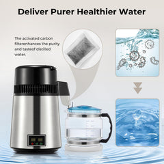 Water Distiller, 4.2L Upgraded Stainless Steel Distilled Water Machine, Distilled Water Maker with LCD Panel & Glass Container, Countertop Water Distiller for Home with Temperature Setting, Silver
