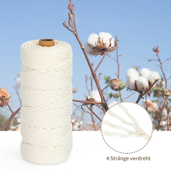 Makramee Garn 3mm x 200m, Baumwollkordel Farbig Baumwollgarn Geflochten Baumwollseil, Natürliche Baumwollschnur für Makramee Wandbehang, Blumenampel, Vorhang und Mehr DIY Deco, Bläuliches Grün