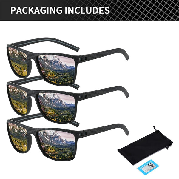 Risipu 3-Pack Polarized Sunglasses for Men and Women, Lightweight Rectangular Sun Glasses Men, UV400 Protection Mens Sunglasses Polarised (Black*3)