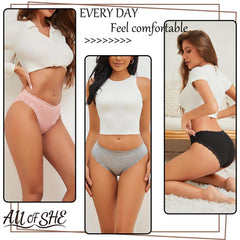 ALL OF SHE Cotton Underwear Women 5 Pack Ladies Knickers Multipack Soft Breathable Lace Trim Panties Comfortable Everyday Briefs-M