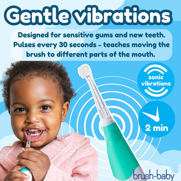 New brush-baby BabySonic Electric Toothbrush for Toddlers, Battery Powered, Extra Soft Bristles for Gentle Cleaning, for Ages 0-3