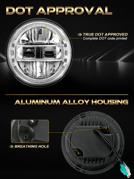 AUDEXEN New Brighter 7 Inch Led Headlights DOT Approved Round Headlight with DRL Low Beam & High Beam Compatible with Jeep Wrangler JK JKU LJ CJ TJ 1997-2018 LED Head lamps - Chrome