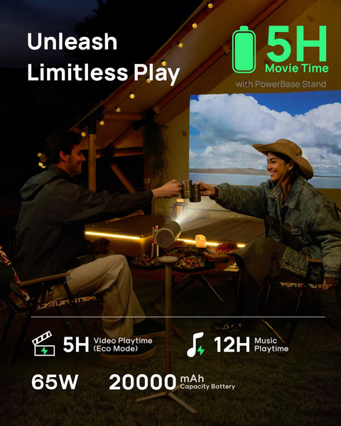 XGIMI MoGo 4 2025 NEW Portable Projector with PowerBase Stand, 5 Hours of Playtime, Google TV with Licensed Netflix, 360° Adjustable Stand, 450 ISO Lumens, 2 x 6W Harman Kardon