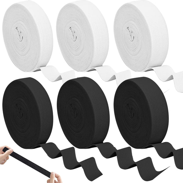 Ysimple 6 Pcs Elastic for Sewing 10/15/20mm, 30 Meters Black & White Elastic, Flat Sewing Elastics Heavy Stretch High Elasticity, Waistband Elastics for Waistband, Clothing, Crafts