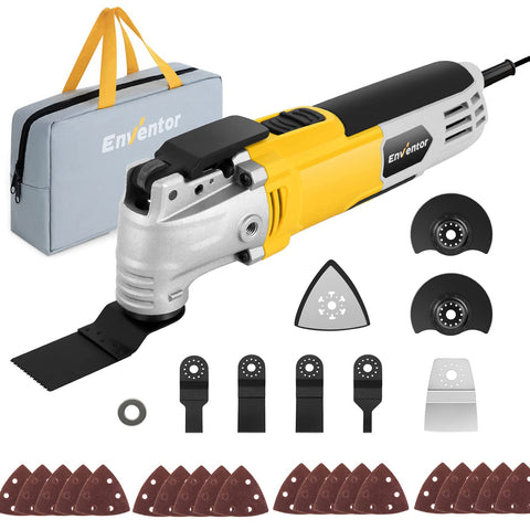 Enventor Oscillating Multi Tools, 300W 15000-22000 OPM Electric Corded Multi Tool, 6 Variable Speeds, 3°Oscillation Angle, Quick-fit Blade Design, with 28pcs Accessories for Cutting, Sanding, Scraping