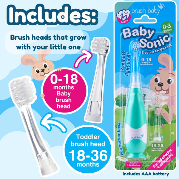 New brush-baby BabySonic Electric Toothbrush for Toddlers, Battery Powered, Extra Soft Bristles for Gentle Cleaning, for Ages 0-3