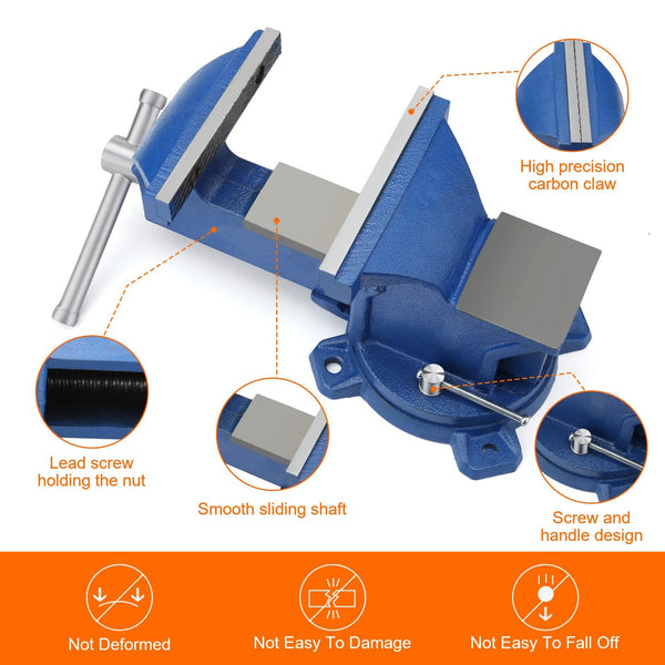 Holdfiturn 6 Inch Table Vice Heavy Duty Bench Vice with 360 Degrees Swiveling Base Cast Iron Workshop Vise for Workshop Factory, Blue