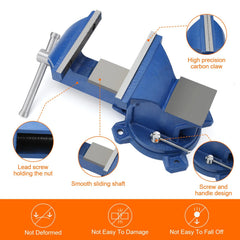 Holdfiturn 6 Inch Table Vice Heavy Duty Bench Vice with 360 Degrees Swiveling Base Cast Iron Workshop Vise for Workshop Factory, Blue