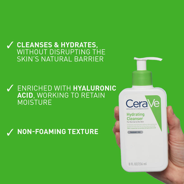 CeraVe Hydrating Cleanser with Hyaluronic Acid and 3 Essential Ceramides for Normal to Dry Skin 473ml