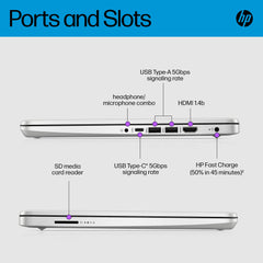 HP 14" Laptop | Intel Core i7-1255U Processor | 16 GB RAM | 512 GB SSD | Intel Iris Xe Graphics | FHD Display | Up to 8hrs battery | Win 11 | Dual Speakers | Natural Silver | 14s-dq5007sa