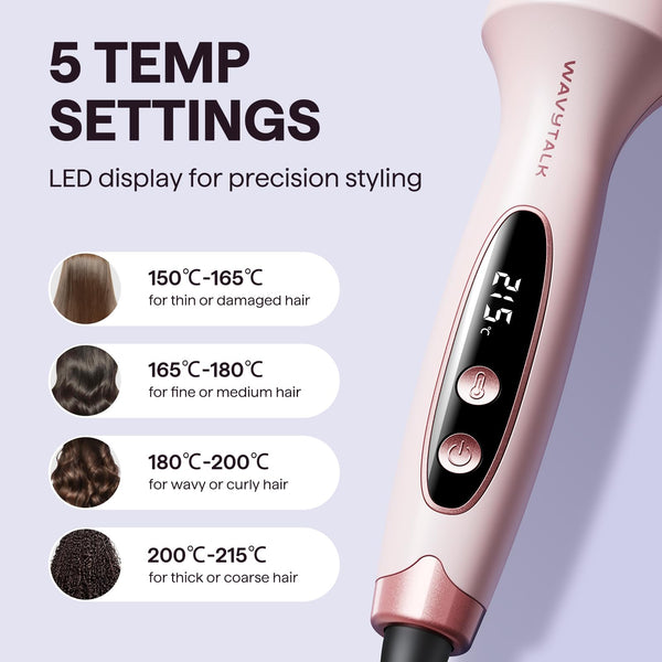 Wavytalk Thermal Brush, Blowout Boost Ionic Round Heated Hot Brush, to Make Hair Smoother & Shinier, Easy to Use, Not for Blow Drying, 38mm Barrel, 5 Temperature Settings, Dual Voltage, UK Plug, Pink